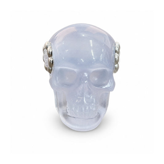 1.0" Blue Chalcedony Crystal Skull Necklace - Front View