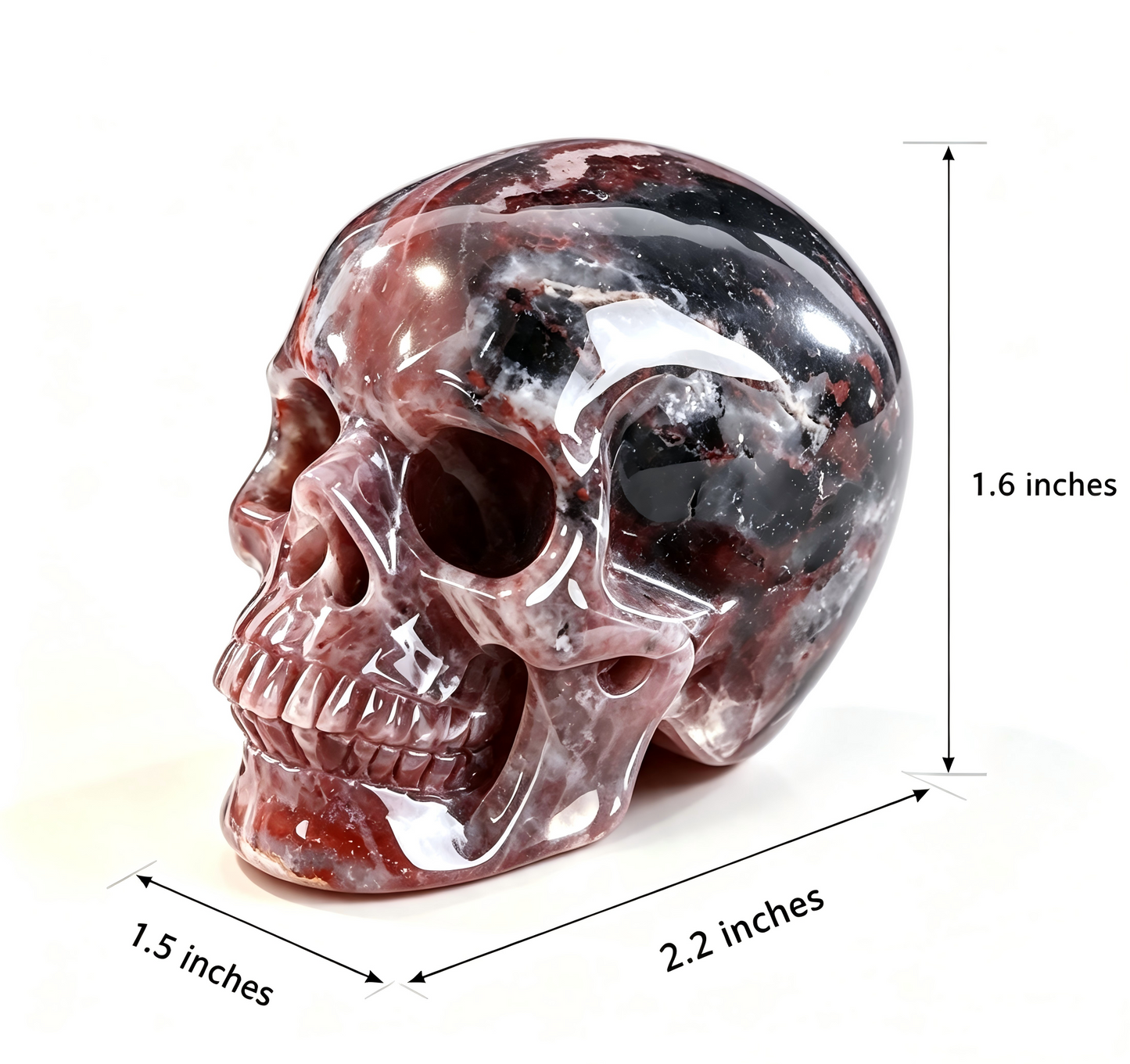 2.2"Natural Red Lace Agate Crystal Skull Spiritual Emotional Balance Ornament
