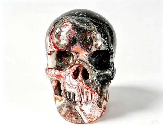 3.0"Natural Red Lace Agate Crystal Skull Spiritual Emotional Balance Ornament