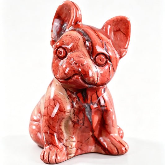 2"Natural Red Carnelian Hand Carved Bulldog Figurine, Vitality Healing Crystal Animal Decor