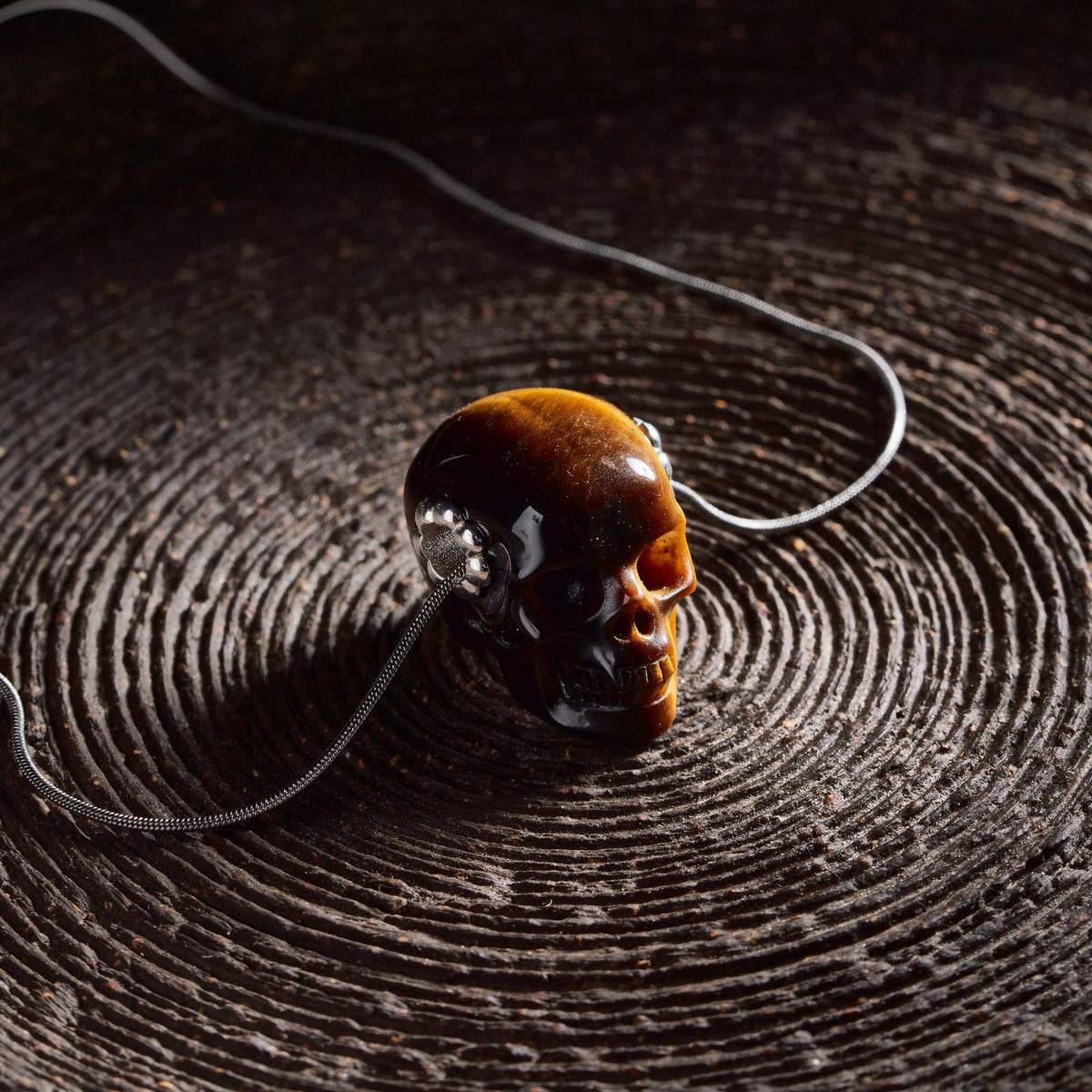 1.0" Tiger's Eye Crystal Skull Necklace - Hand-Carved Pendant with Chain