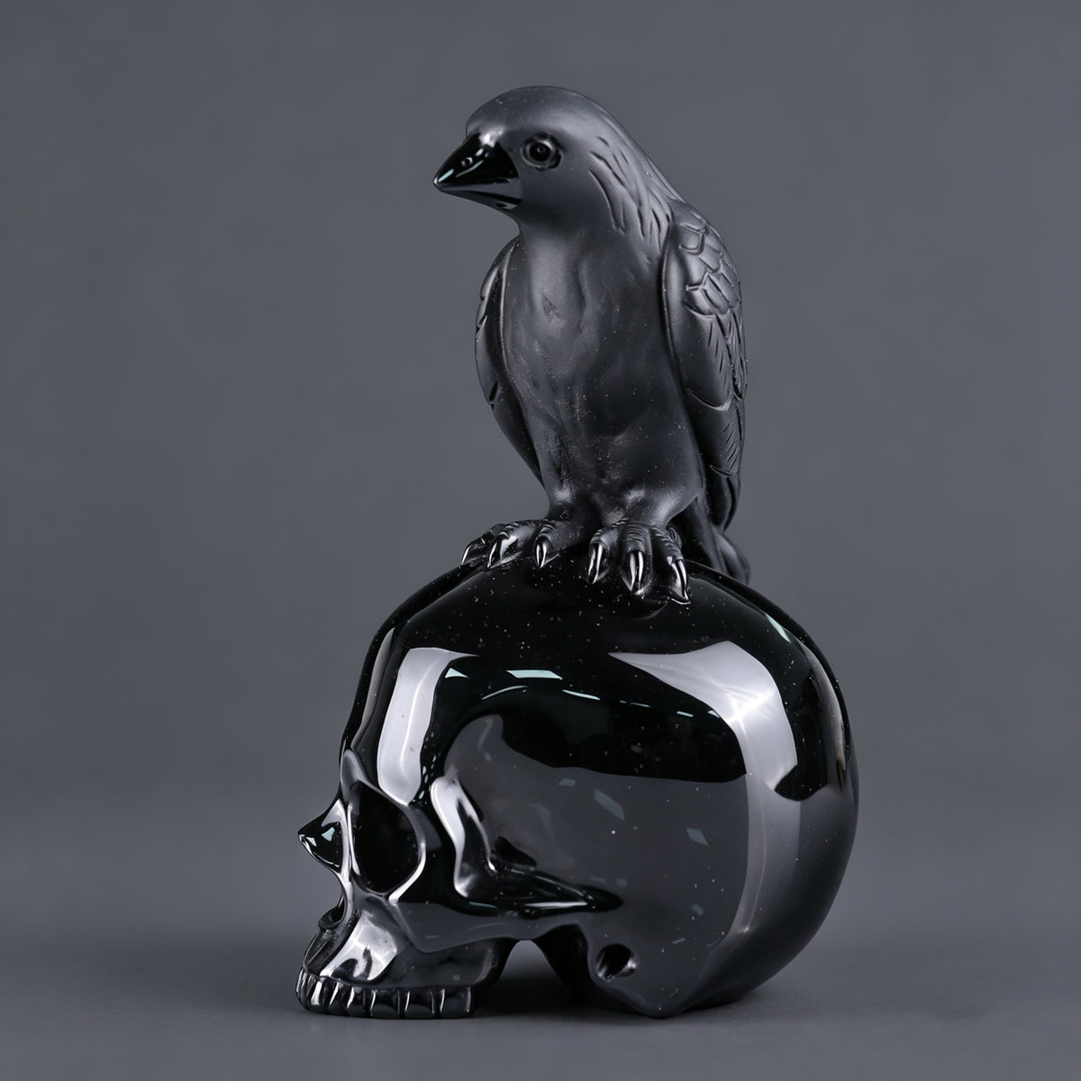 6"Black Obsidian Crystal Skull and Eagle