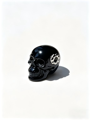 1.0" Black Obsidian Skull Pendant with 925 Sterling Silver Flower Through Bead, Chakra Meditation Healing Jewelry