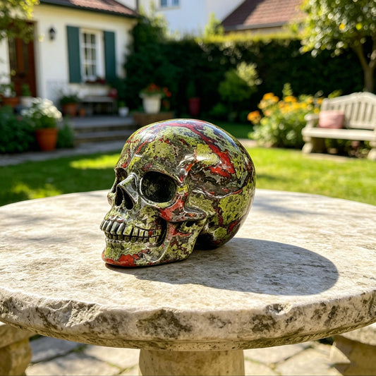 3.0" Natural Dragon BloodStone Hand Carved Crystal Healing Skull Sculpture