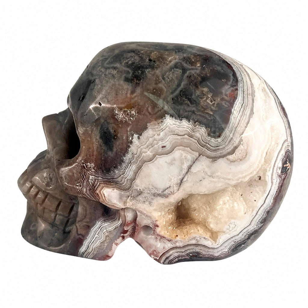 4.5 Inch Red Crazy Lace Agate Crystal Skull left side view