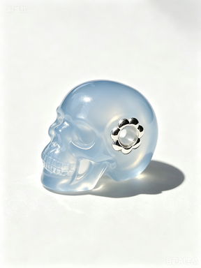 1.0" Blue Chalcedony Skull Pendant with 925 Sterling Silver Flower Through Bead, Chakra Meditation Healing Jewelry