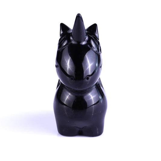 2.75"Natural Black Obsidian Hand Carved Cute Unicorn Crystal Ornament Spiritual Healing Decor