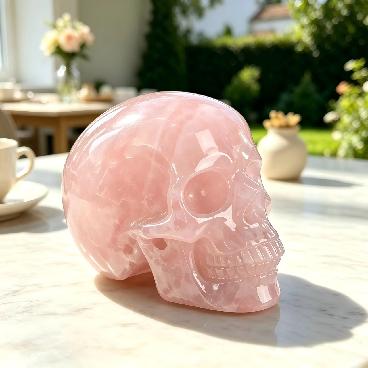 2.2" Natural Rose Quartz Crystal Skull Love Healing Ornament