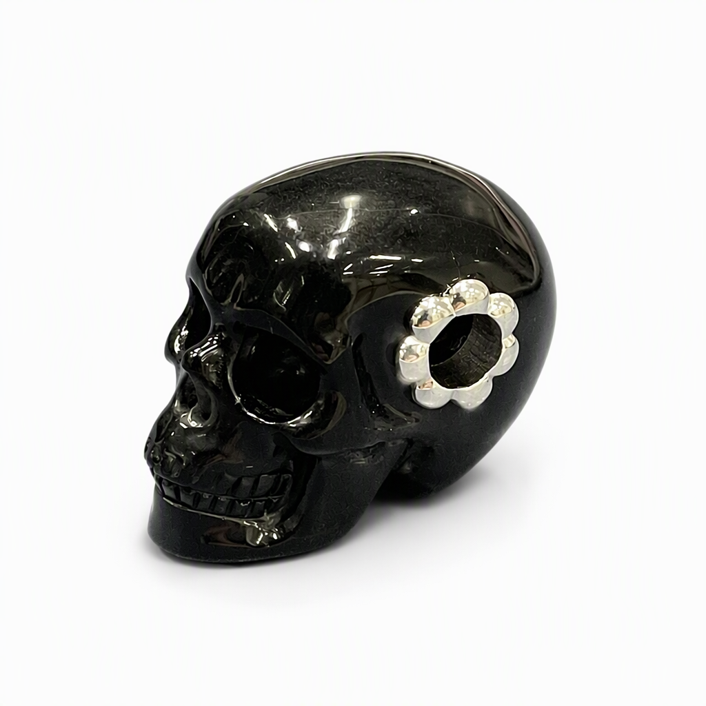 1.0" Black Obsidian Crystal Skull Necklace - Front View
