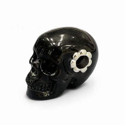 1.0" Black Obsidian Crystal Skull Necklace - Front View