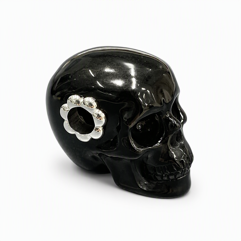 1.0" Black Obsidian Crystal Skull Necklace - Left Three Quarter Angle