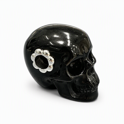 1.0" Black Obsidian Crystal Skull Necklace - Left Three Quarter Angle