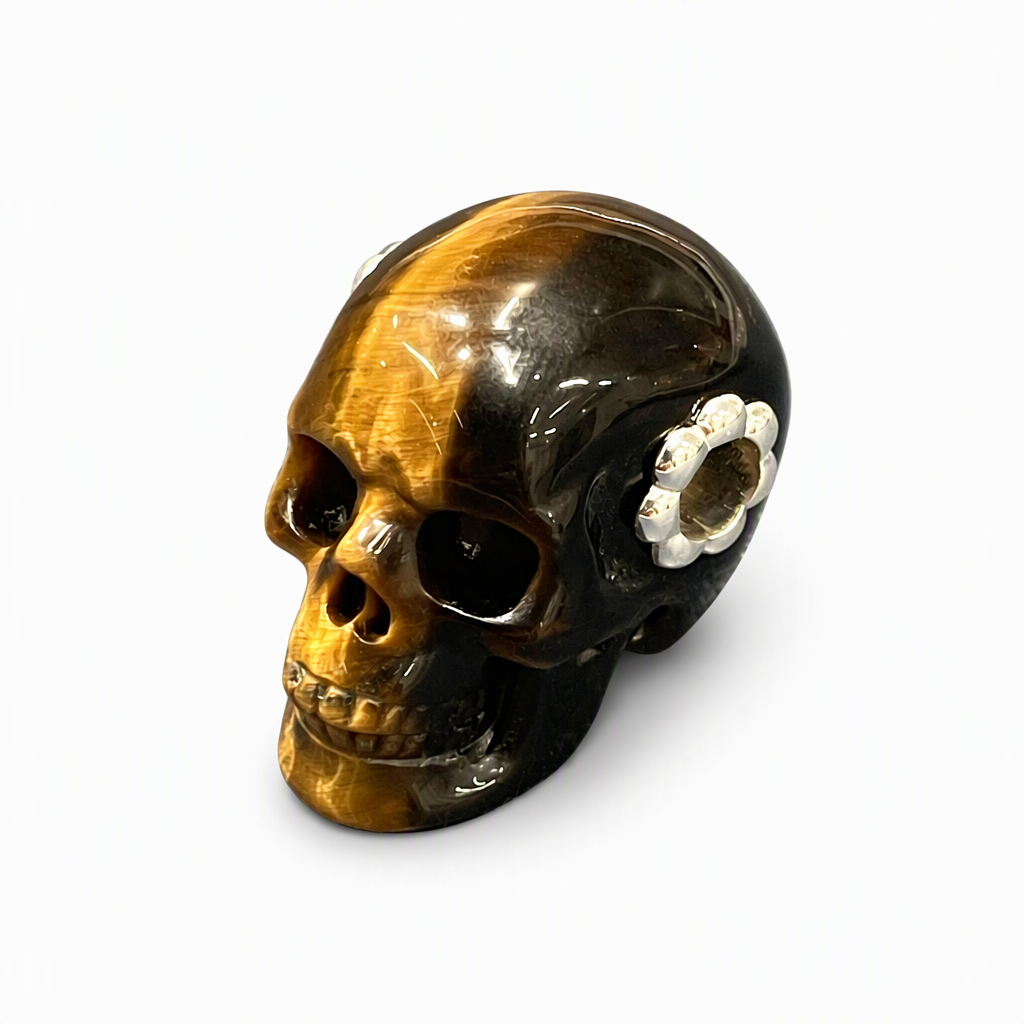 1.0" Tiger's Eye Crystal Skull Necklace - Left Three Quarter Angle