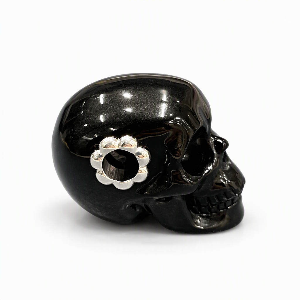 1.0" Black Obsidian Crystal Skull Necklace - Right Side Profile