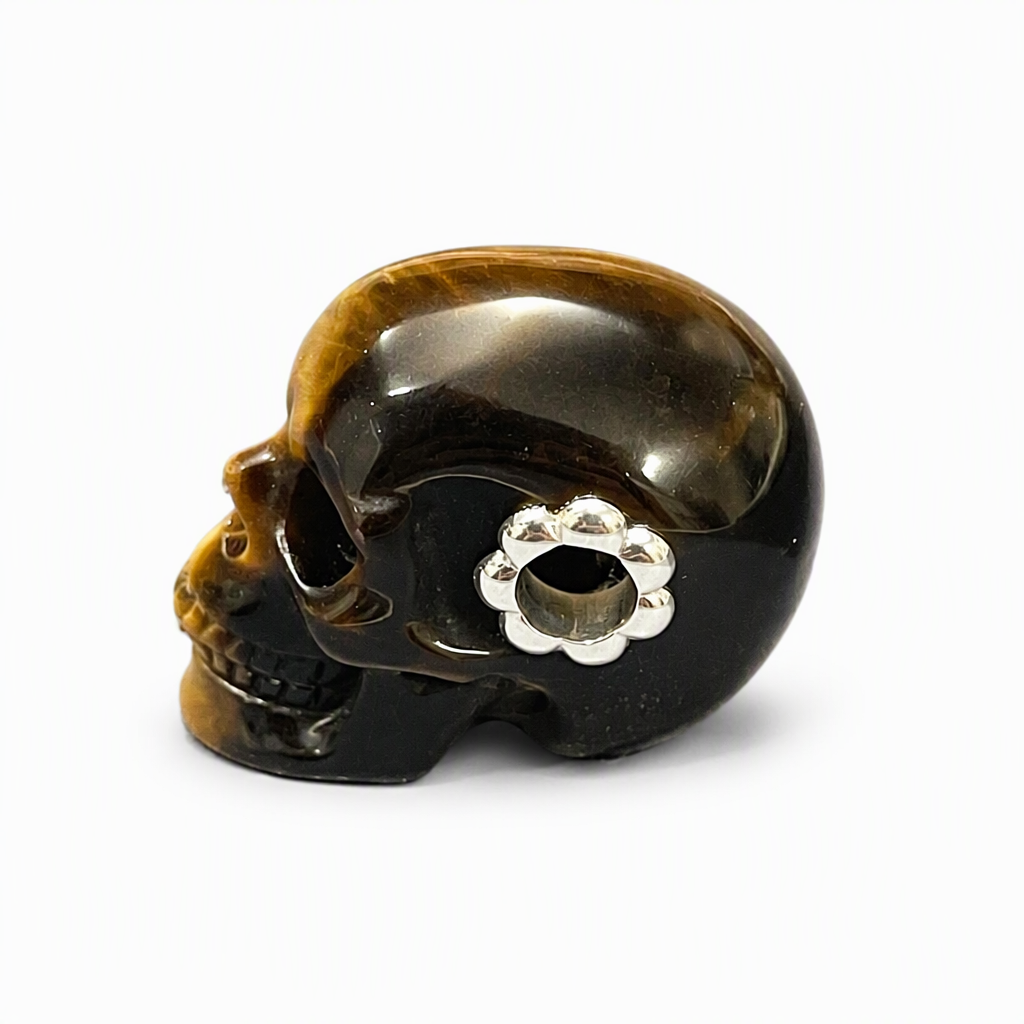 1.0" Tiger's Eye Crystal Skull Necklace - Right Side Profile