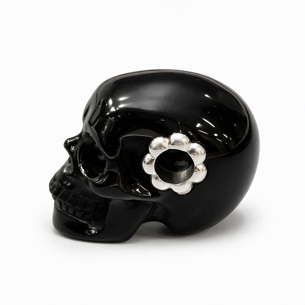 1.0" Black Obsidian Crystal Skull Necklace - Left Side Profile