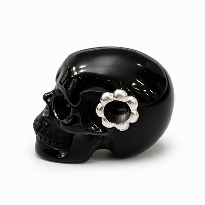 1.0" Black Obsidian Crystal Skull Necklace - Left Side Profile