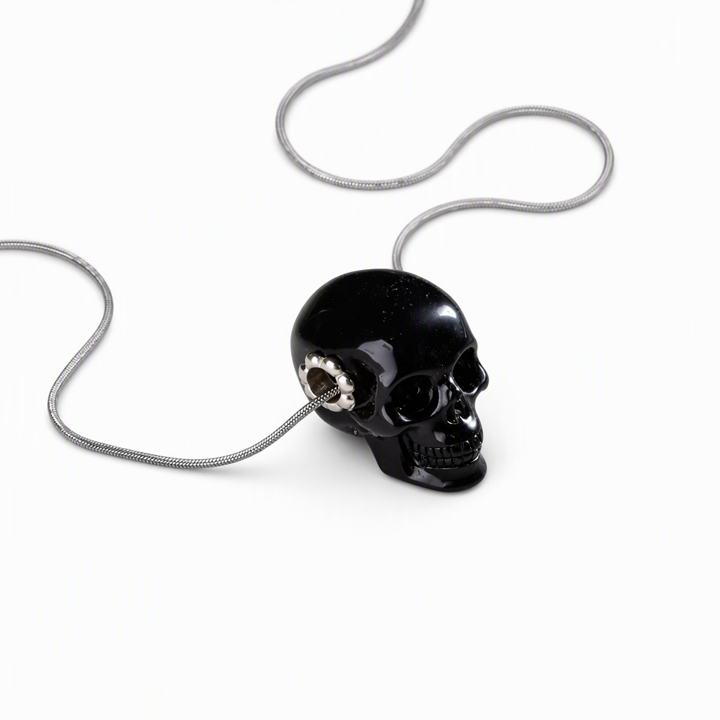 1.0" Black Obsidian Crystal Skull Necklace - Chain Detail