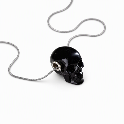 1.0" Black Obsidian Crystal Skull Necklace - Chain Detail