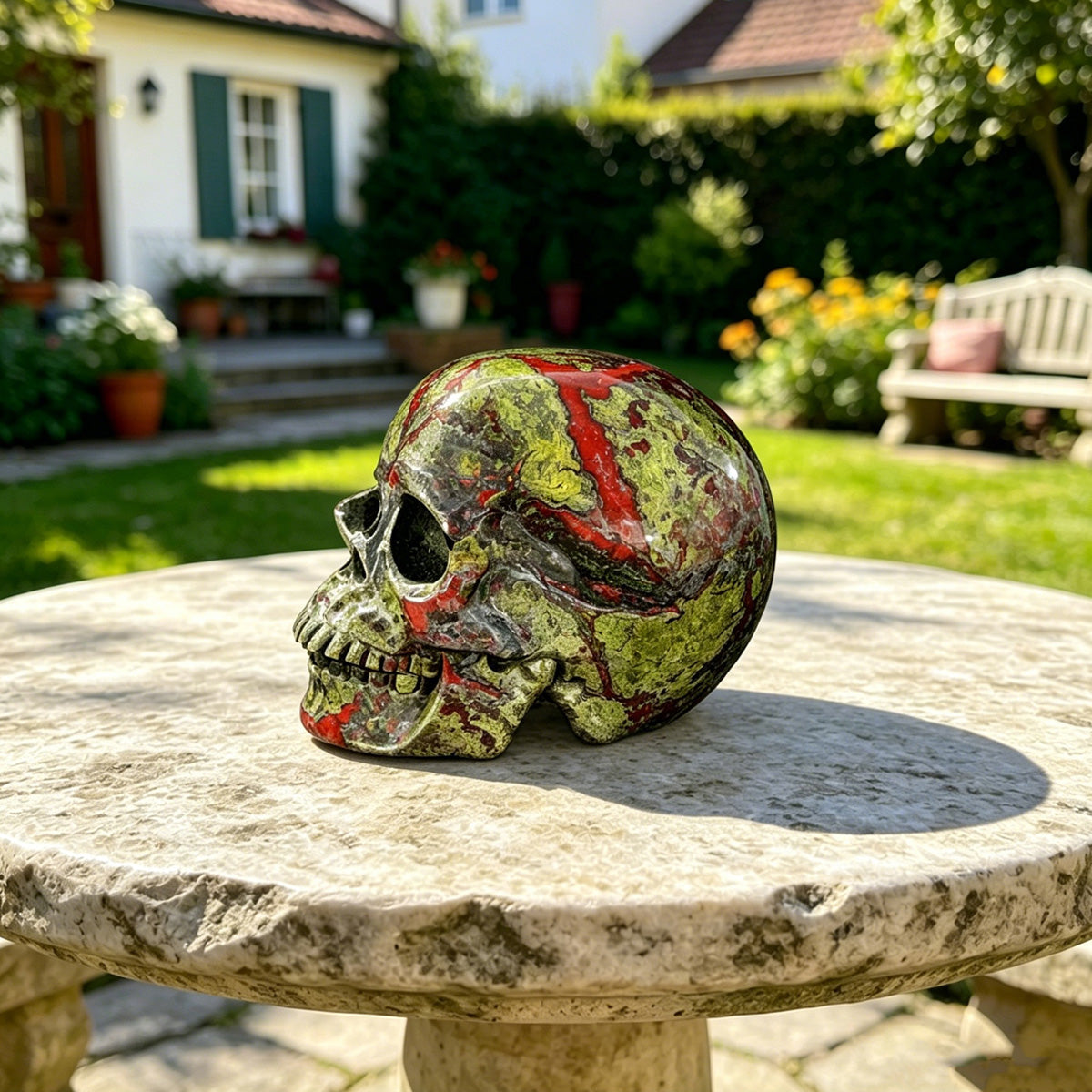 3.0" Natural Dragon BloodStone Hand Carved Crystal Healing Skull Sculpture