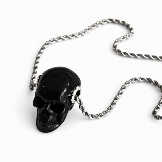 1.0" Black Obsidian Crystal Skull Necklace