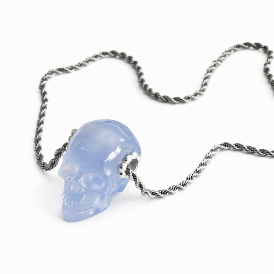 1.0" Blue Chalcedony Crystal Skull Necklace