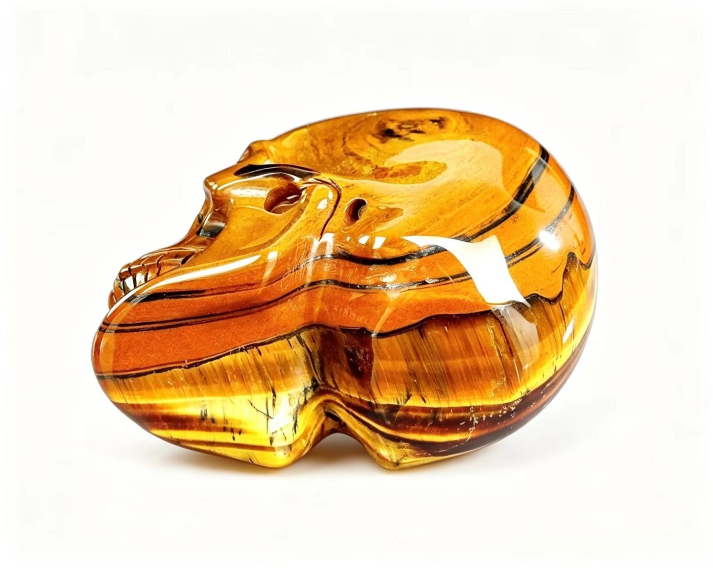 3.0" Natural Tiger's Eye Crystal Skull Courage Protection Ornament