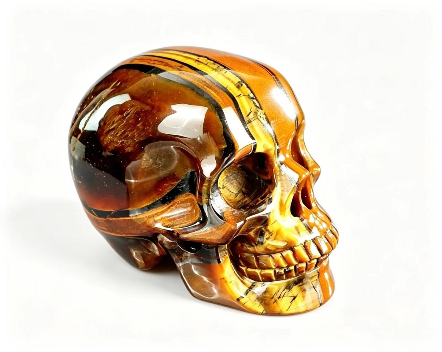 3.0" Natural Tiger's Eye Crystal Skull Courage Protection Ornament