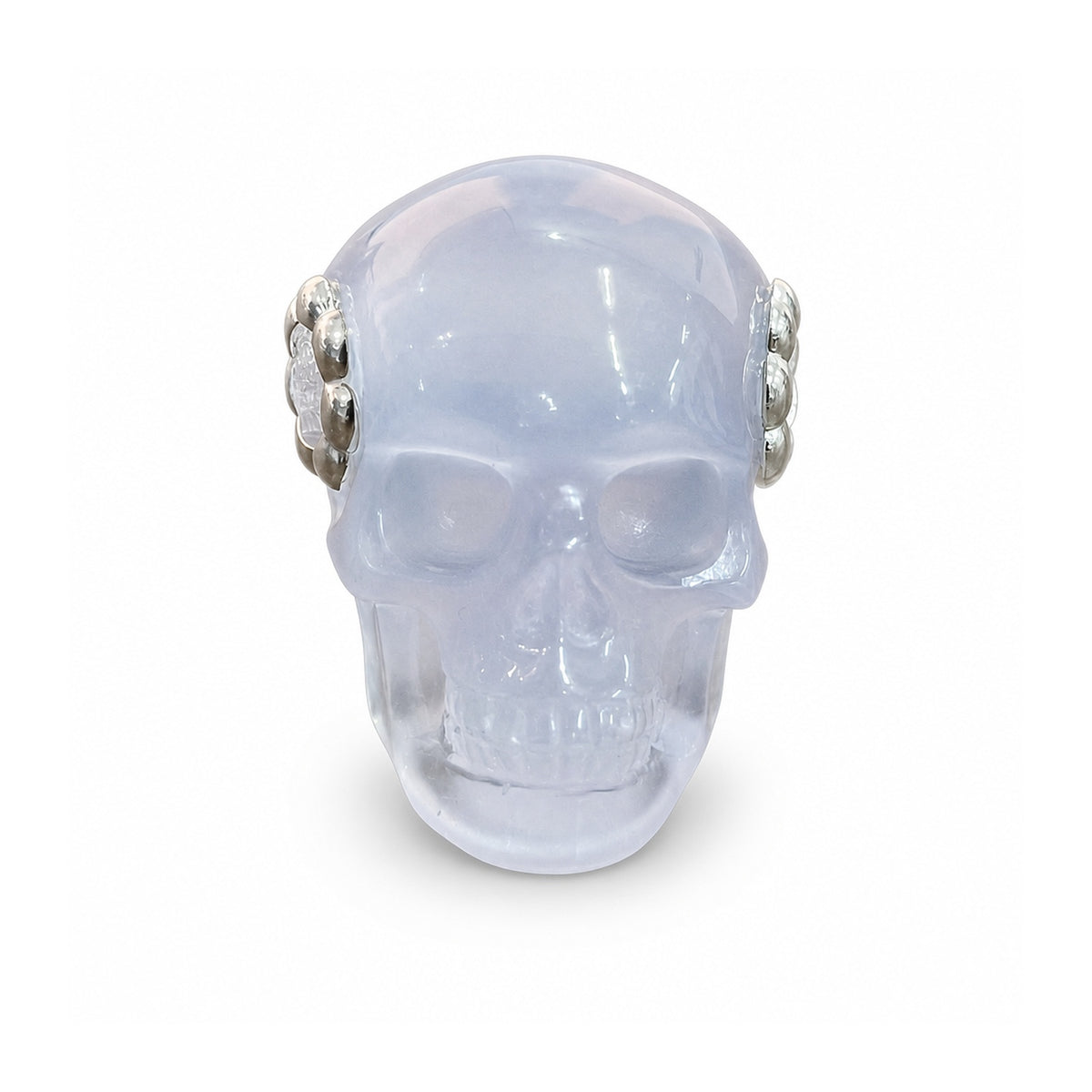 1.0" Blue Chalcedony Crystal Skull Necklace - Front View