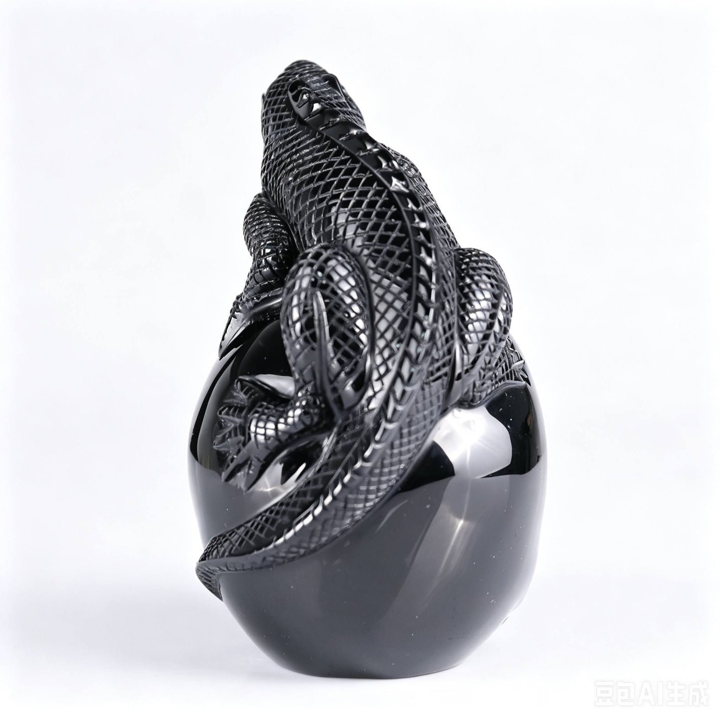 4"Natural Black Obsidian Lizard & Skull Carving, Hand-Carved Crystal Healing Ornament