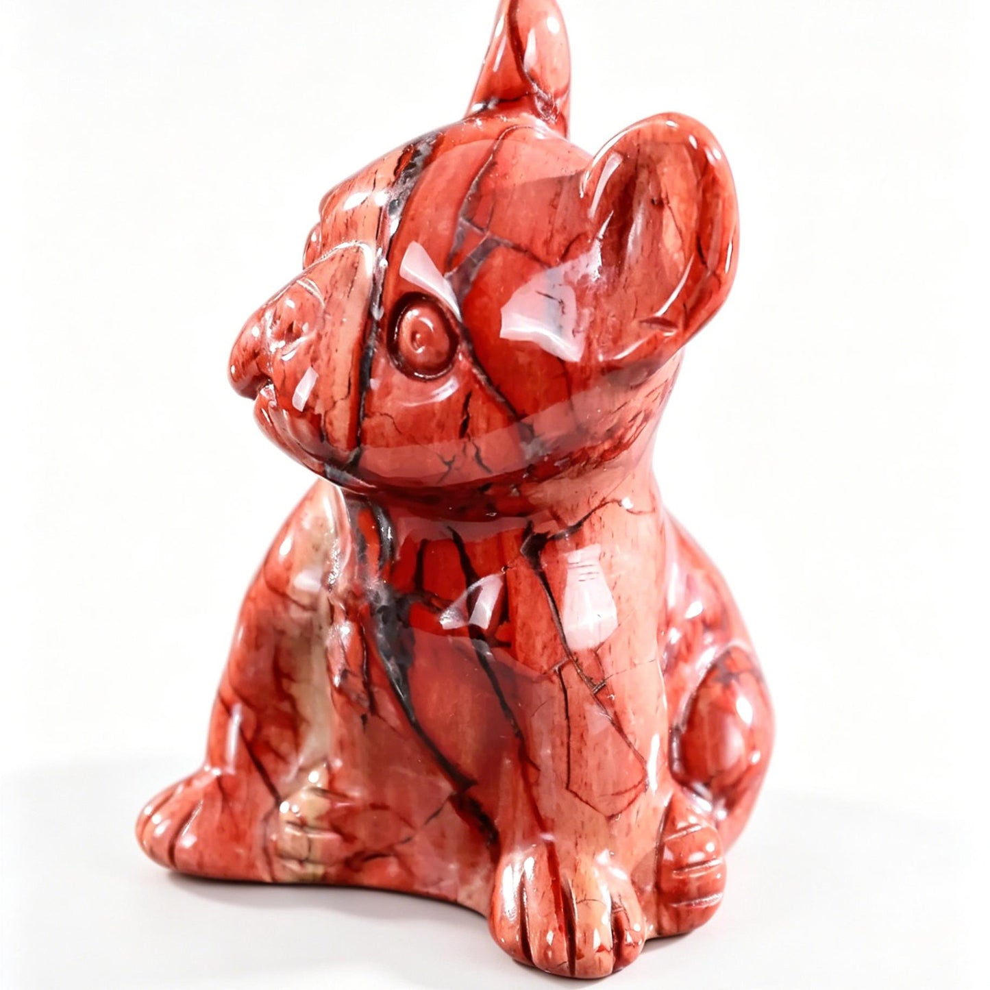 2"Natural Red Carnelian Hand Carved Bulldog Figurine, Vitality Healing Crystal Animal Decor