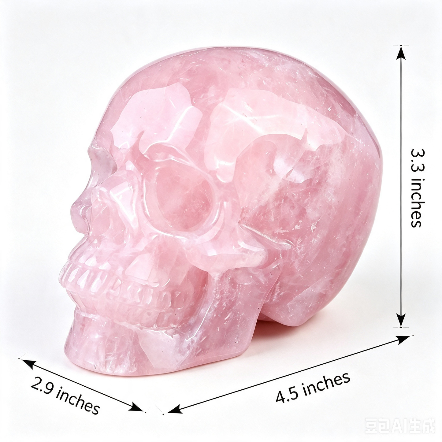 4.5" Natural Rose Quartz Crystal Skull Love Healing Ornament