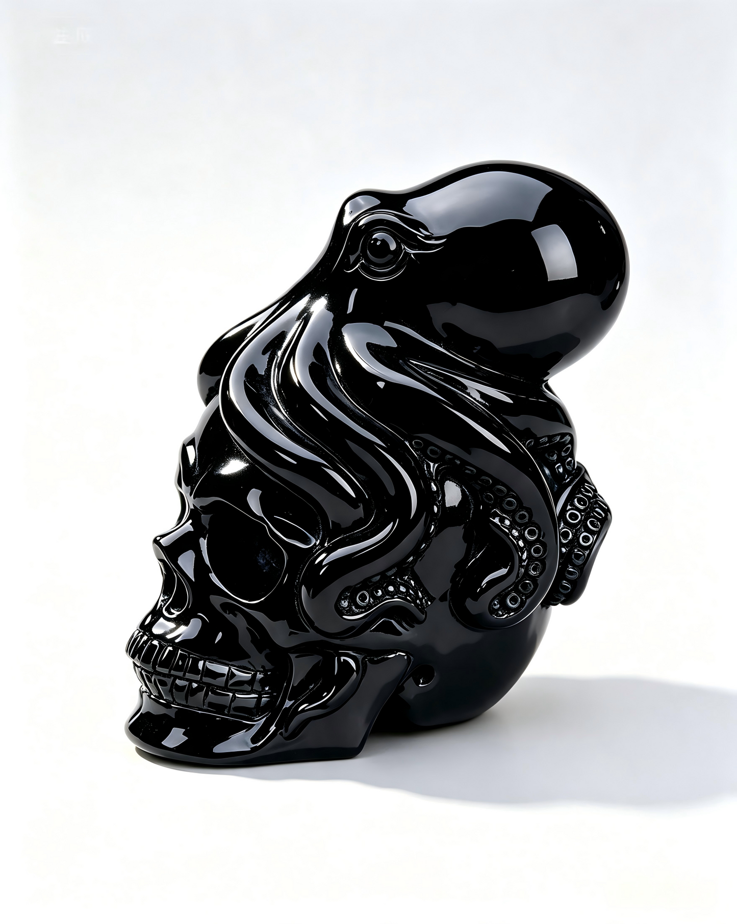 3"Natural Obsidian Octopus Skull Hand Carved Crystal Healing Stone Ornament