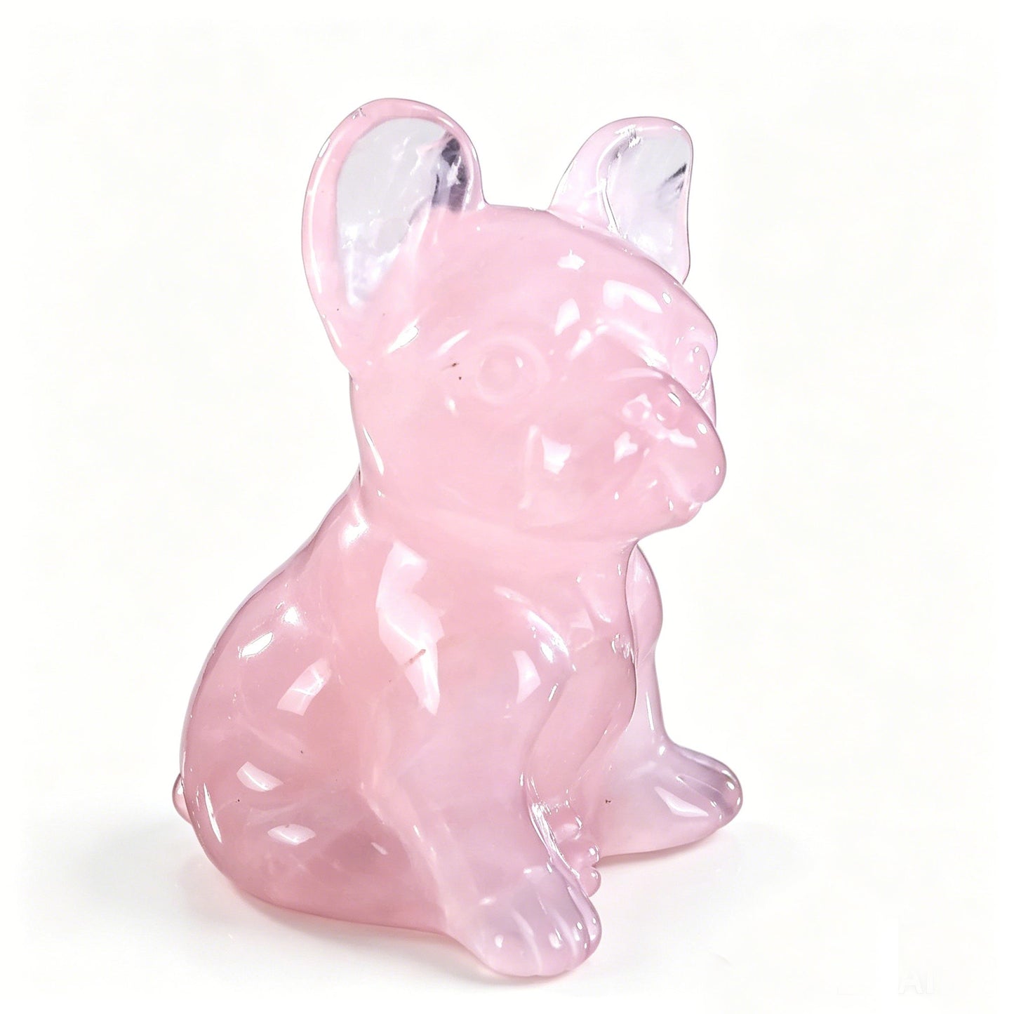 2.0"Natural Rose Quartz Hand Carved Bulldog Figurine, Love Healing Crystal Animal Decor