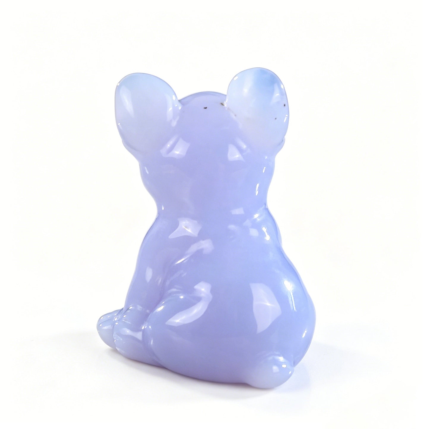 2.0"Natural Blue Chalcedony Hand Carved Bulldog Figurine, Calm Communication Crystal Animal Decor