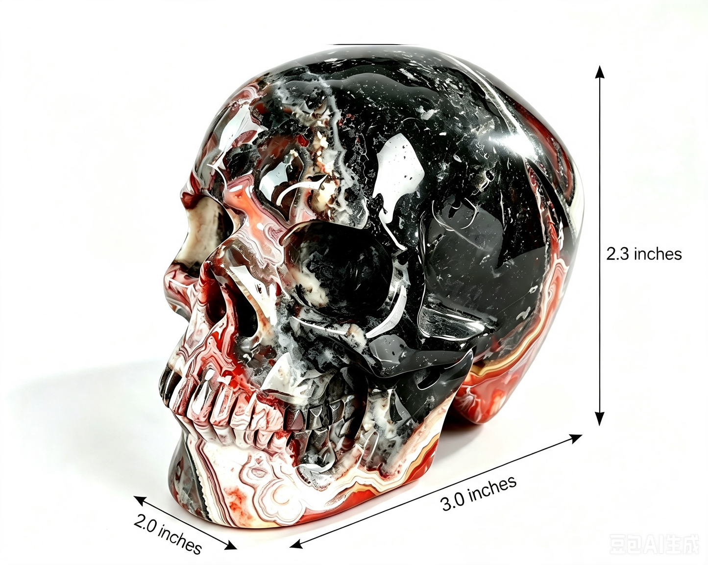 3.0"Natural Red Lace Agate Crystal Skull Spiritual Emotional Balance Ornament