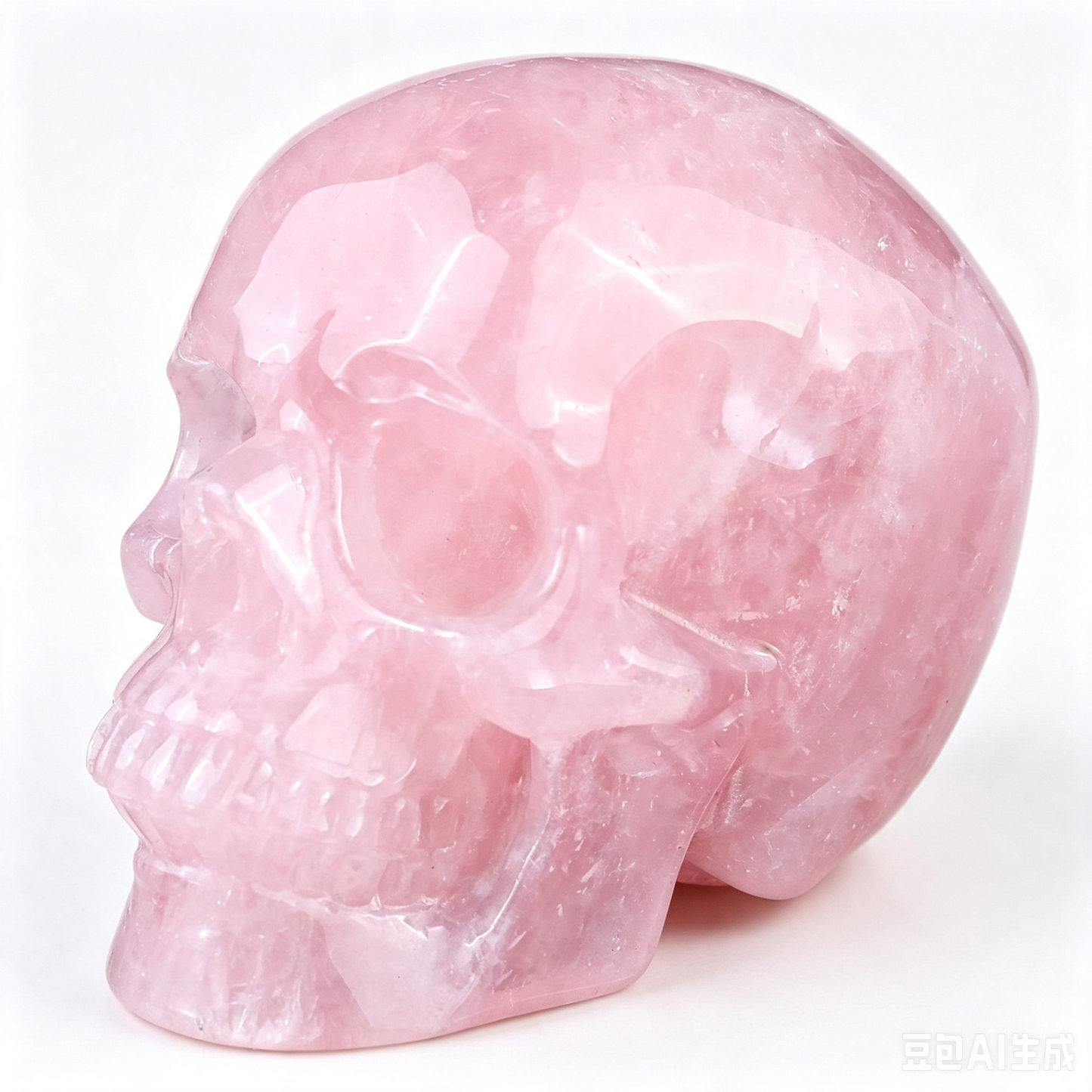 4.5" Natural Rose Quartz Crystal Skull Love Healing Ornament