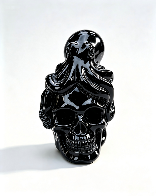 3"Natural Obsidian Octopus Skull Hand Carved Crystal Healing Stone Ornament