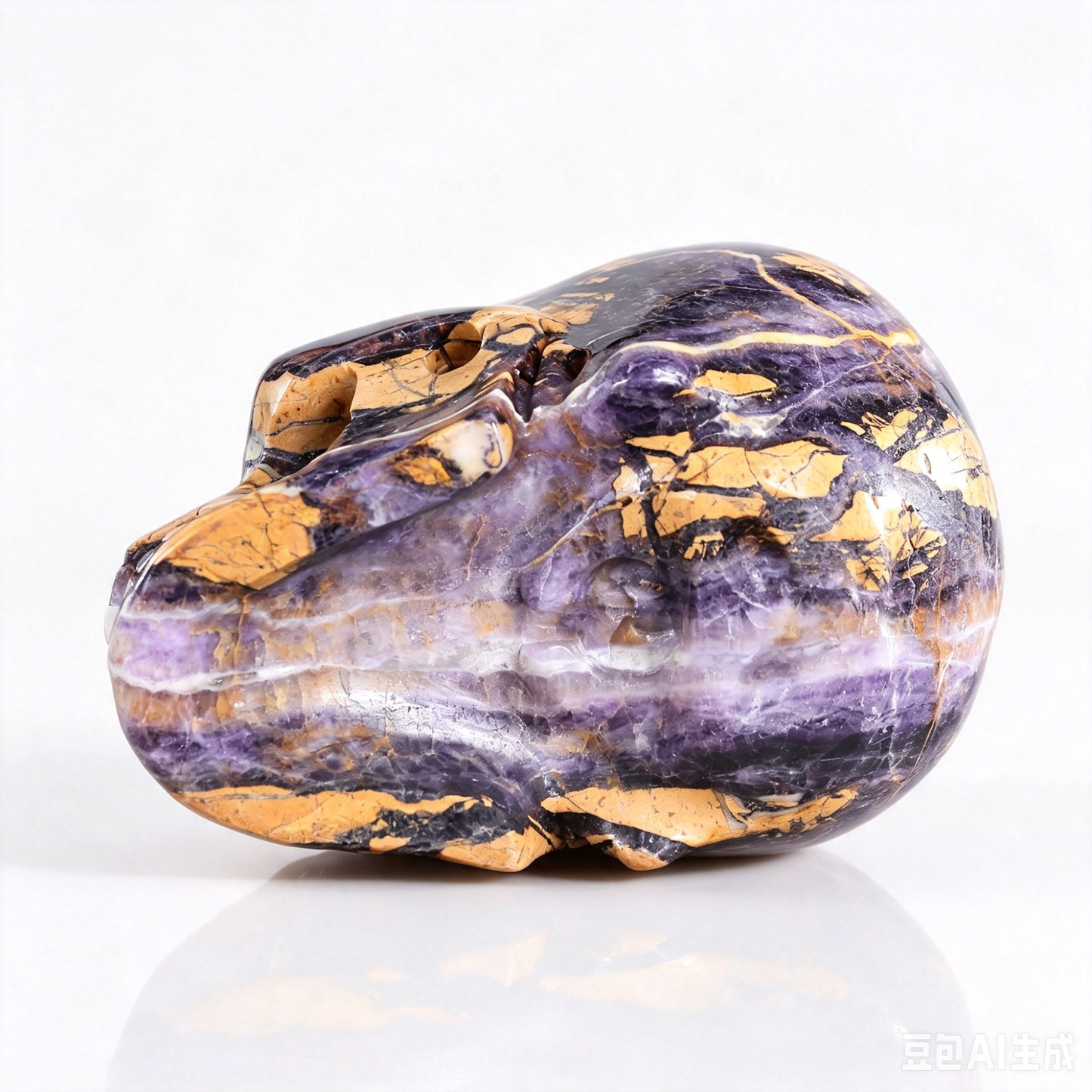 9.2"Hand Carved Purple Fluorite Crystal Skull Spiritual Mental Clarity Ornament