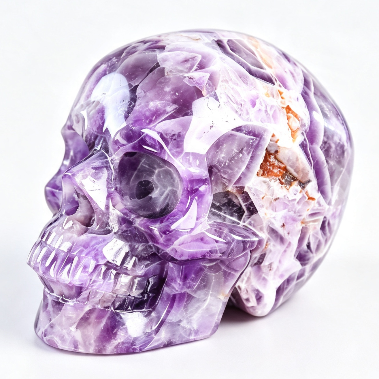 7.0"Hand Carved Natural Amethyst Crystal Skull Spiritual Calming Ornament