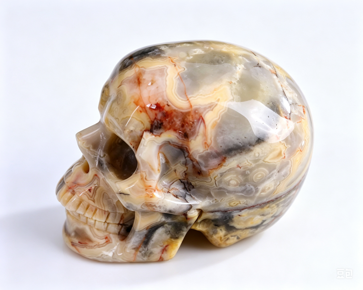 3.0"Natural Crazy Agate Crystal Skull Spiritual Joyful Ornament