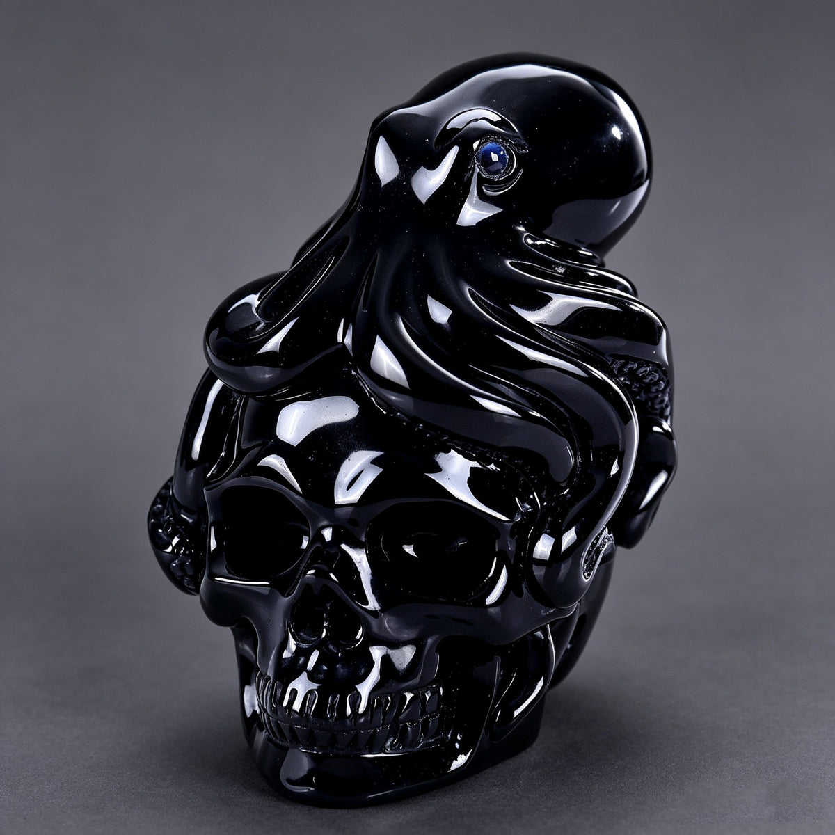 3"Black Obsidian Crystal Skull and Octopus