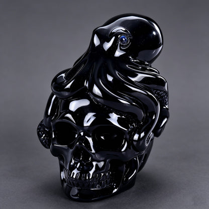 3"Black Obsidian Crystal Skull and Octopus