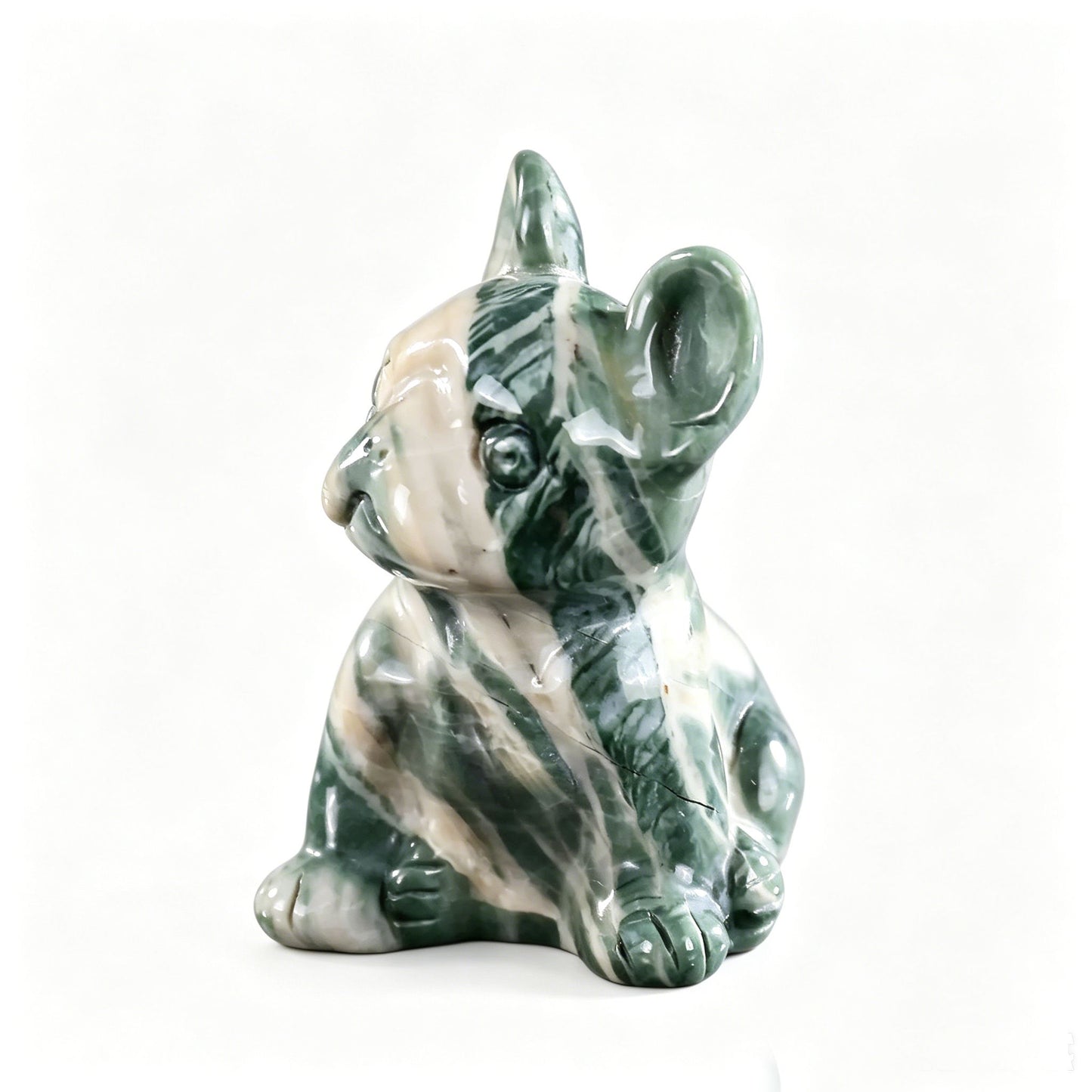 2.0"Natural Nine Dragon Jade Hand Carved Bulldog Figurine, Grounding Protection Crystal Animal Decor