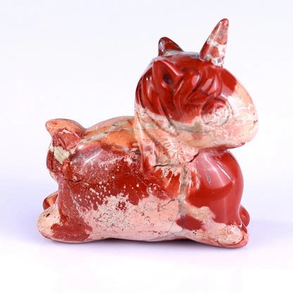 2.75"Natural Red Carnelian Hand Carved Cute Unicorn Crystal Figurine Vitality Energy Spiritual Decor