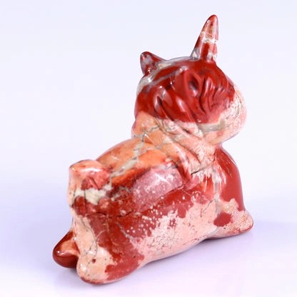 2.75"Natural Red Carnelian Hand Carved Cute Unicorn Crystal Figurine Vitality Energy Spiritual Decor