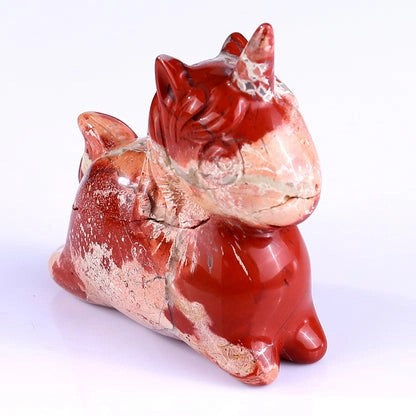 2.75"Natural Red Carnelian Hand Carved Cute Unicorn Crystal Figurine Vitality Energy Spiritual Decor