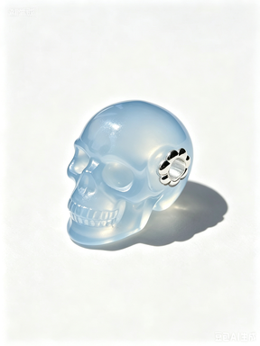 1.0" Blue Chalcedony Skull Pendant with 925 Sterling Silver Flower Through Bead, Chakra Meditation Healing Jewelry