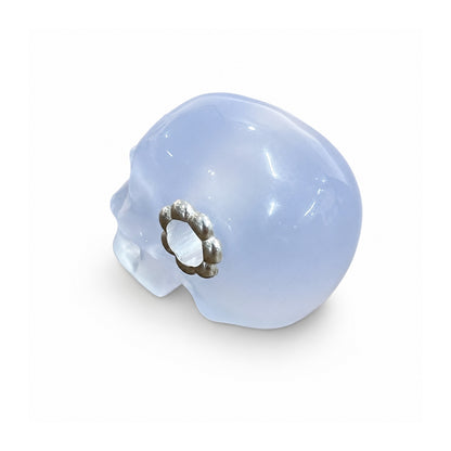 1.0" Blue Chalcedony Crystal Skull Necklace - Back Quarter Angle