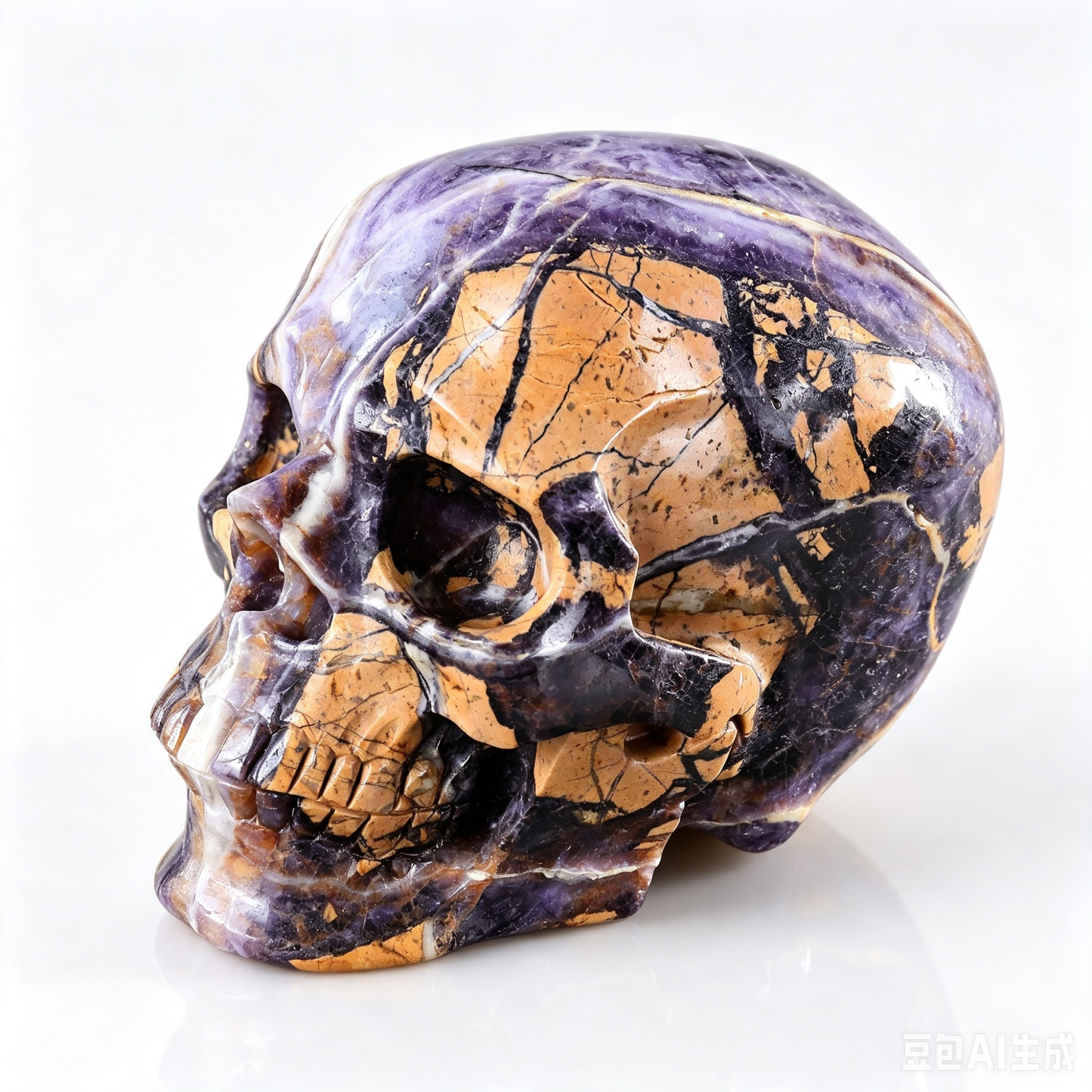 9.2"Hand Carved Purple Fluorite Crystal Skull Spiritual Mental Clarity Ornament